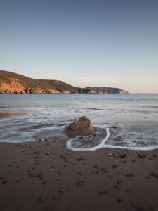 Превью обои побережье, море, горизонт, сумерки