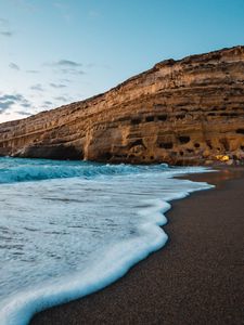 Превью обои побережье, море, скалы, волны, песок, пляж