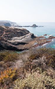 Превью обои побережье, море, вид сверху, скалы, пейзаж