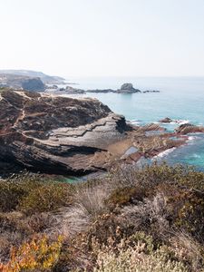 Превью обои побережье, море, вид сверху, скалы, пейзаж