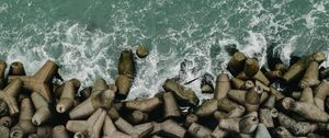Превью обои побережье, море, вид сверху, волны