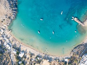 Превью обои побережье, море, вода, остров, вид сверху