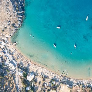 Превью обои побережье, море, вода, остров, вид сверху