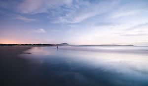 Превью обои побережье, океан, одиночество, горизонт, закат