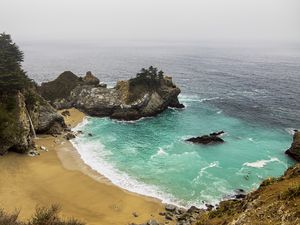 Превью обои побережье, скалы, море, волны, пейзаж, вид сверху