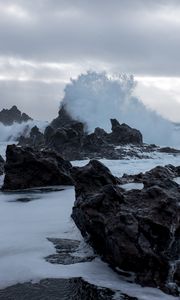 Превью обои побережье, скалы, море, волны, брызги, вода