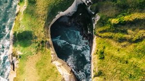 Превью обои побережье, скалы, вид сверху, море, прибой