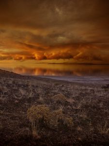 Превью обои побережье, сумерки, пейзаж, облака, вода