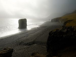 Превью обои побережье, туман, океан, темный