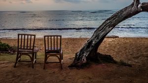 Превью обои побережье, уединение, тишина, стулья