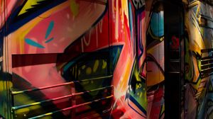Превью обои поезд, граффити, краска, уличное искусство