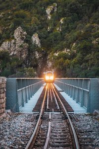 Превью обои поезд, мост, скала, свет
