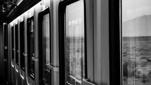 Превью обои поезд, окна, чб, серый