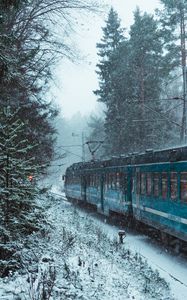 Превью обои поезд, снег, лес, зима