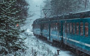 Превью обои поезд, снег, лес, зима