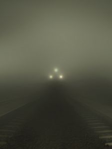 Превью обои поезд, туман, железная дорога