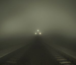 Превью обои поезд, туман, железная дорога