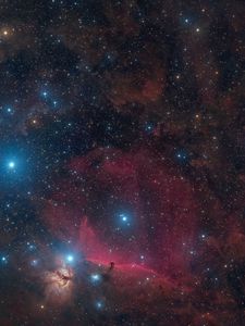 Превью обои пояс и меч ориона, звезды, блестки, сияние, туманности, космос, темный