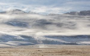 Превью обои поле, холмы, облака, снег, пейзаж