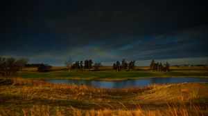 Превью обои поле, река, деревья, облака, горизонт, природа