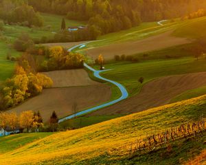 Превью обои поле, река, лес