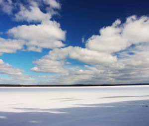 Превью обои поле, снег, облака, зима, белый, природа