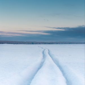 Превью обои поле, снег, след, зима