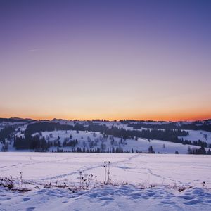 Превью обои поле, снег, зима, закат