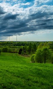 Превью обои поле, трава, небо, лето, облака