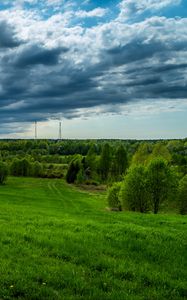 Превью обои поле, трава, небо, лето, облака