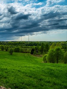 Превью обои поле, трава, небо, лето, облака