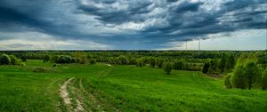 Превью обои поле, трава, небо, лето, облака