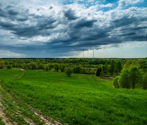 Превью обои поле, трава, небо, лето, облака