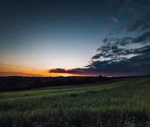 Превью обои поле, трава, сумерки, пейзаж