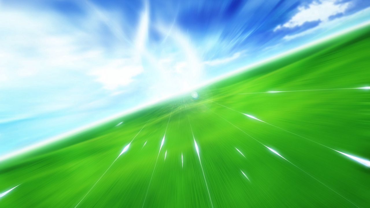 Обои полет, движение, зеленый, голубой, трава, небо