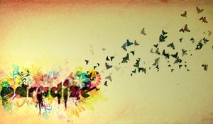 Превью обои полет, небо, бабочки, птицы, яркий