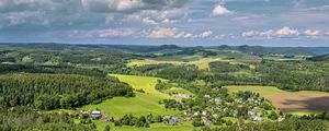 Превью обои поля, деревья, дома, природа, небо