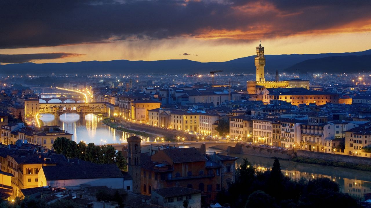 Обои понте веккио, флоренция, италия, здания, река, огни города