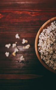 Превью обои попкорн, тарелка, деревянный, поверхность