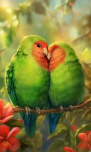 Превью обои попугаи, птицы, романтика, милый, арт