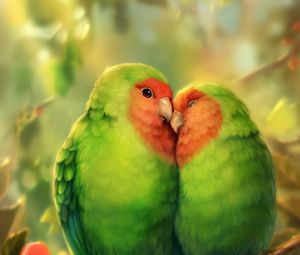 Превью обои попугаи, птицы, романтика, милый, арт