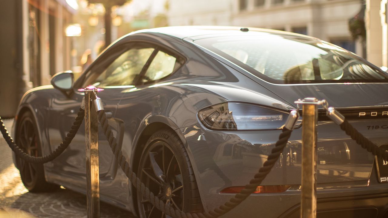 Обои porsche 718, porsche, спорткар, купе, серый, вид сбоку