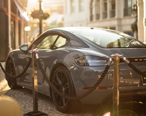 Превью обои porsche 718, porsche, спорткар, купе, серый, вид сбоку