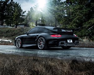 Превью обои porsche, 911, carrera, turbo, вид сбоку, черный