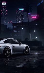 Превью обои porsche 911 carrera s, porsche, спорткар, серый, мокрый, вид сбоку, ночь