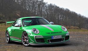 Превью обои porsche, 911, gt3, rs 4 0, зеленый, вид спереди