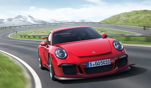 Превью обои porsche 911 gt3, авто, машина, автомобили, машины, поворот, красный