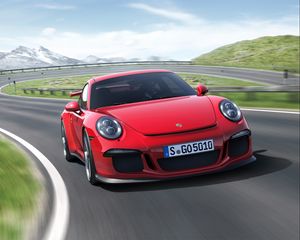 Превью обои porsche 911 gt3, авто, машина, автомобили, машины, поворот, красный