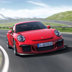 Превью обои porsche 911 gt3, авто, машина, автомобили, машины, поворот, красный