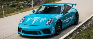 Превью обои porsche 911 gt3, porsche gt3, порше, спорткар, гонка, голубой